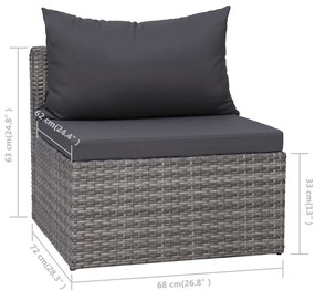 8 pcs conjunto lounge de jardim c/ almofadões vime PE cinzento