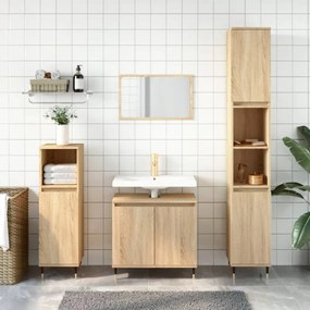 3 pcs conj. móveis casa banho derivados madeira carvalho sonoma