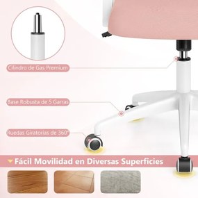 Cadeira de escritório ergonómica com apoio lombar integrado, apoios de braços rebatíveis, rodas universais, altura ajustável, Rosa