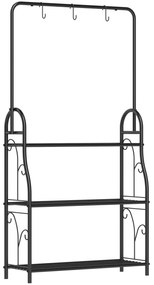 Outsunny Suporte para Plantas de 3 Níveis Suporte para Vasos de Plantas com Ganchos de Metal Barra para Pendurar 75x25x137 cm Preto