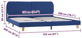 Estrutura de cama sem colchão 150x200 cm tecido azul