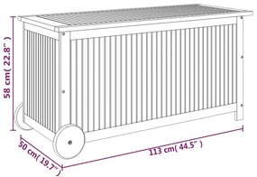 Caixa de arrumação p/ jardim c/ rodas 113x50x58cm acácia maciça