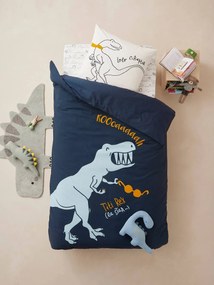 Agora -15% | Conjunto de cama, para criança Magicouette®, Dinossauros azul escuro liso com motivo