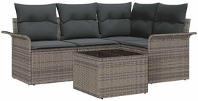 Conjunto de Sofá de Jardim 5 Peças com Almofadas Pretas em Rattan Sint