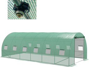 Estufa Tipo Túnel 6x3x2 m com Sistema de Rega Integrado 12 Janelas com Rede e 1 Porta Enrolável Verde