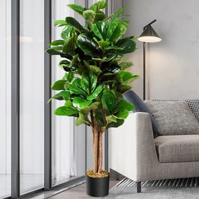 Árvore artificial Ficus Lyrata 1,2 m com vaso de flores PP macio para decoração verde