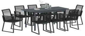 Conjunto de Jantar de Jardim 9 pcs Preto Grande Metal &amp; Corda