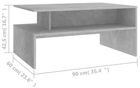 Mesa de centro 90x60x42,5 cm contraplacado cinzento cimento