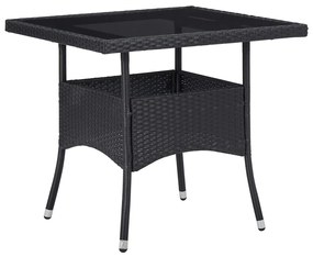 3 pcs conjunto de jantar para jardim vime PE e vidro preto