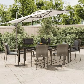vidaXL 7 pcs conjunto jantar jardim c/ almofadões vime PE preto/cinza