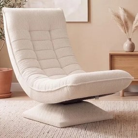 Poltrona em veludo cotelê Aberdeen, ajustável em 5 posições, giratória a 360°, dobrável creme