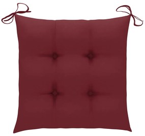 Cadeiras jardim c/ almofadões vermelho tinto 2 pcs teca maciça