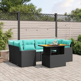 vidaXL 7 pcs conjunto de sofás p/ jardim c/ almofadões vime PE preto