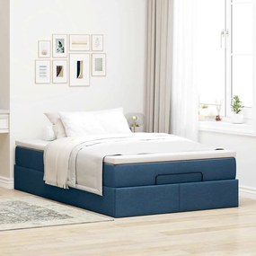 Estrutura de cama otomana com colchão 120x200 cm tecido azul
