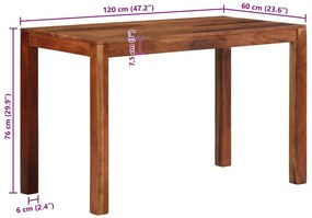 Mesa de jantar 120x60x76 cm madeira maciça de acácia