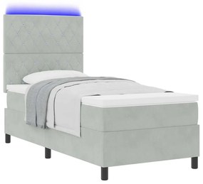 Cama Box com Colchão e Luz LED Cinza Claro 90x200 cm de Veludo