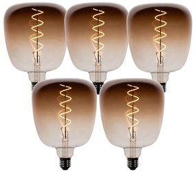 Conjunto de 5 lâmpadas LED E27 reguláveis G140 castanhas 4,9W 110 lm 1800K