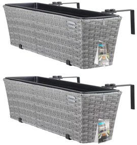 Conjunto 2 vasos de varanda 60 x 20 x 19 cm para flores Polyrattan cinzento
