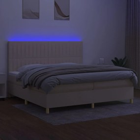 Cama box spring c/ colchão e LED 200x200 cm tecido cor creme