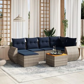 vidaXL 7 pcs conjunto sofás p/ jardim c/ almofadões vime PE cinzento