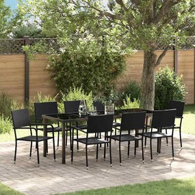 vidaXL Conjunto de Jantar para Jardim com almofada 9 pcs Preto vime PE