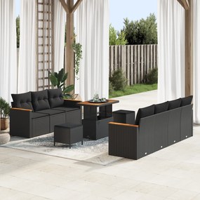 Conjunto de Sofás para Jardim de 10 Peças com Almofadas Preto Rattan S