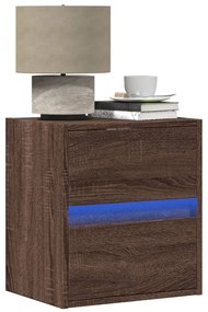 Mesas cabeceira de parede c/ luzes LED 2 pcs carvalho castanho