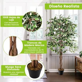 Planta artificial de 160 cm com 1008 folhas Vaso resistente para viveiro e musgo seco Árvore decorativa falsa para casa Interior Verde