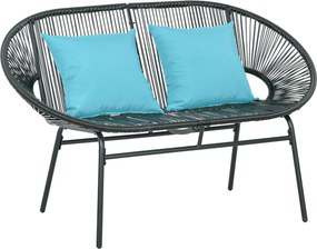Outsunny Banqueta banco de jardim 2 lugares em metal e cordoaria em resina com 2 almofadas - dim. 132L x 72l x 83H cm - preto | Aosom Portugal