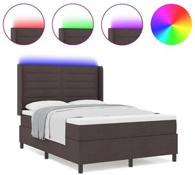 Cama Box com Colchão e LED Marron Escuro 140x200 cm Tecido