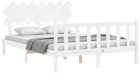 Estrutura de cama com cabeceira 140x190cm madeira maciça branco