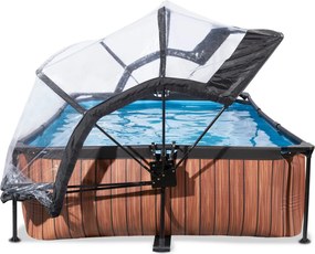 Piscina retangular Wood 300 x 200 x 65 cm com bomba de filtragem e cobertura - castanha