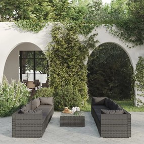 vidaXL 9 pcs conjunto lounge de jardim c/ almofadões vime PE cinzento