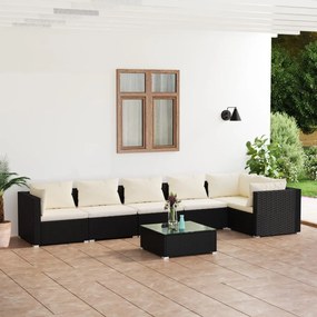 vidaXL 7 pcs conjunto lounge de jardim c/ almofadões vime PE preto