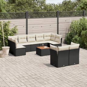 10 pcs conjunto sofás de jardim c/ almofadões vime PE preto