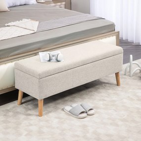Banco com arrumação estofado com aspeto de linho para quarto, entrada ou sala de estar, capacidade de 220 Kg, 110 x 39 x 45 cm, bege
