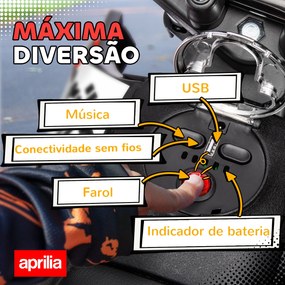 Mota Elétrica Infantil Aprilia 12V Rodas de Apoio Farol Música Porta USB Amortecedor Vermelho