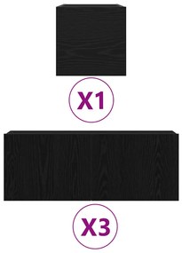 Conjunto de móvel de TV com 4 peças em carvalho preto, madeira engenhe