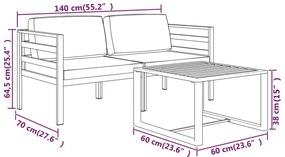 3 pcs conjunto lounge jardim com almofadões alumínio antracite