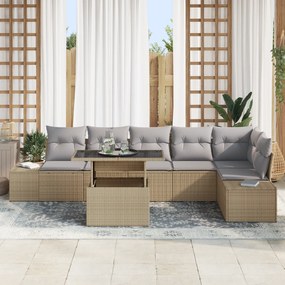 Conjunto de Sofá de Jardim de 7 Peças com Almofadas Bege em Rattan Sin