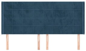Cabeceira cama c/ abas veludo 163x16x118/128 cm azul-escuro