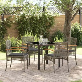 vidaXL Conjunto de Jantar de Jardim com 5 Peças e Almofadas Cinza Vime PE