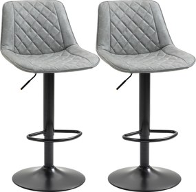 HOMCOM Conjunto de Bancos de Bar Estofados em PU Bancos Altos de Sala de Jantar com Altura Ajustável 46,5x51x86-106 cm Cinzento | Aosom Portugal