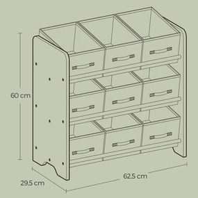 Estante infantil com 9 caixas de armazenamento em tecido não tecido 29,5 x 62,5 x 60 cm branco