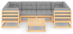 7 pcs conjunto lounge de jardim c/ almofadões pinho maciço