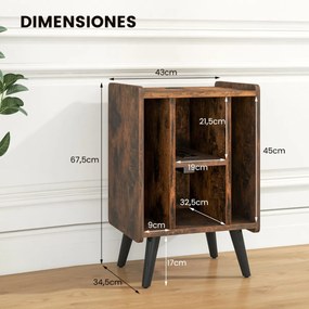Estante para discos de vinil com 4 prateleiras abertas Tomada eléctrica e porta de carregamento USB  Castanho vintage