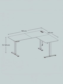 Secretária de canto com regulação elétrica da altura e estação de carregamento 160 x 140 x (72–120) cm castanho-preto