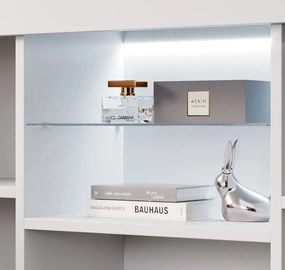 Aparador Elma de 135cm com Luz LED - Branco Mate/Carvalho - Design Mod