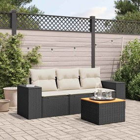 4 pcs conjunto de sofás para jardim c/ almofadões vime PE preto