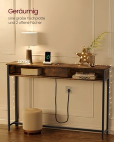 Mesa consola com 2 tomadas e 2 portas USB 25 x 120 x 81,1 cm Castanho Vintage e Preto